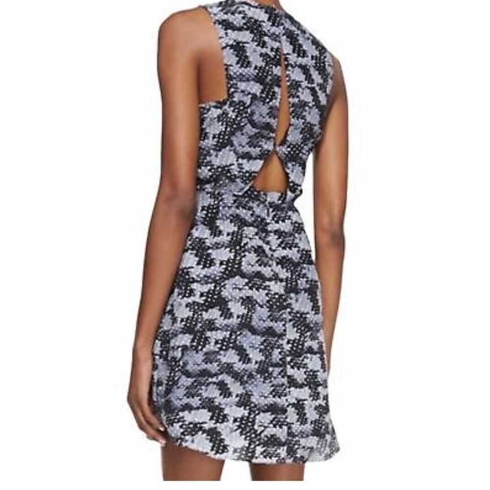 Rebecca Taylor Summer Storm Silk Printed sheath Dress Sz 2 gray black open back - Picture 2 of 10
